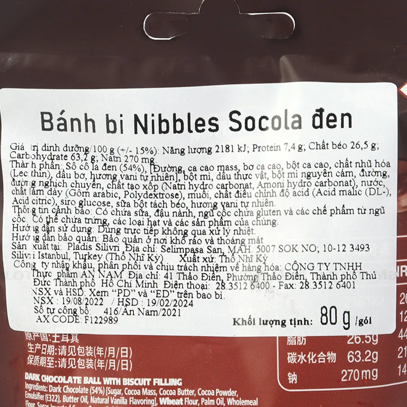 Bánh Bi Nibbles Socola Đen MCVITIE'S Gói 67g