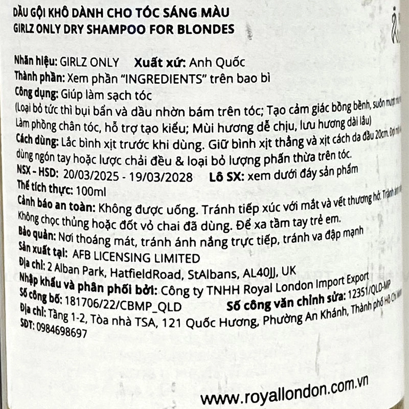 Girlz Only 염색모발용 드라이 샴푸 100ml 4