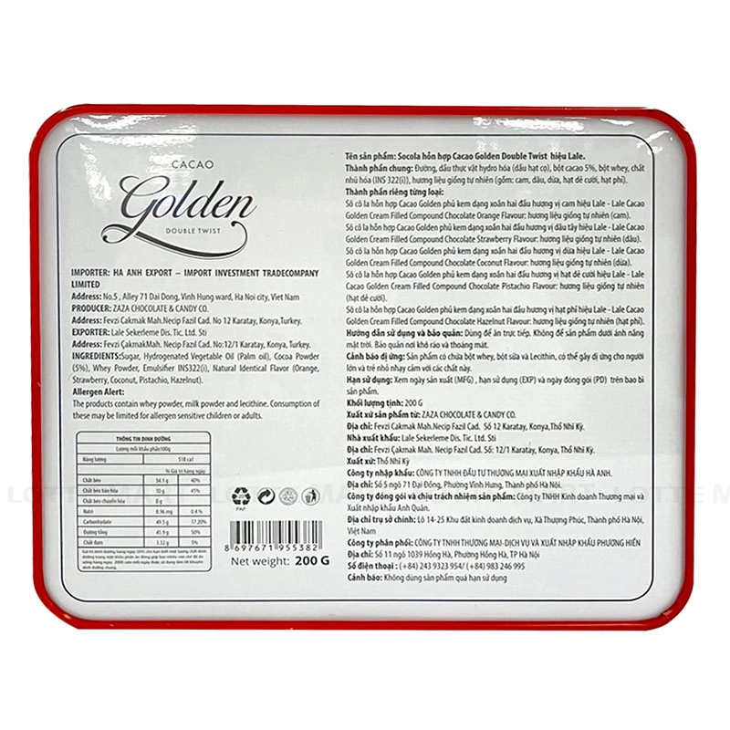 Lale Cacao Golden 혼합 맛 초콜릿 200G 4