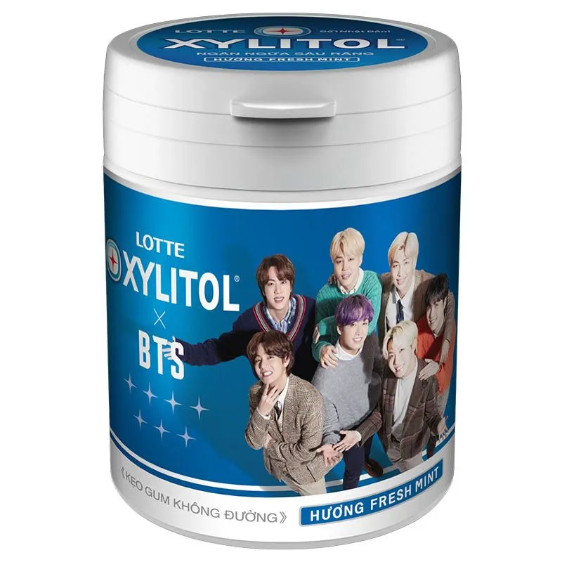 Kẹo Gum Không Đường Lotte Xylitol Hương Fresh Mint Hũ 145G