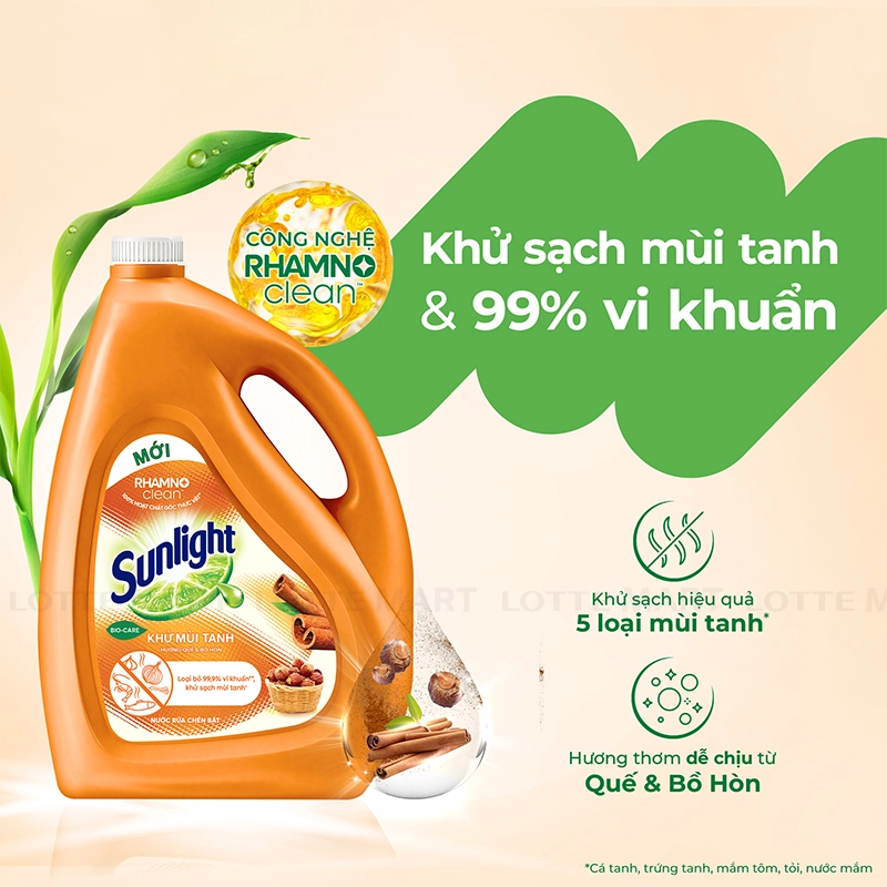 Nước Rửa Chén Sunlight Khử Mùi Tanh Hương Quế Can 3.5kg