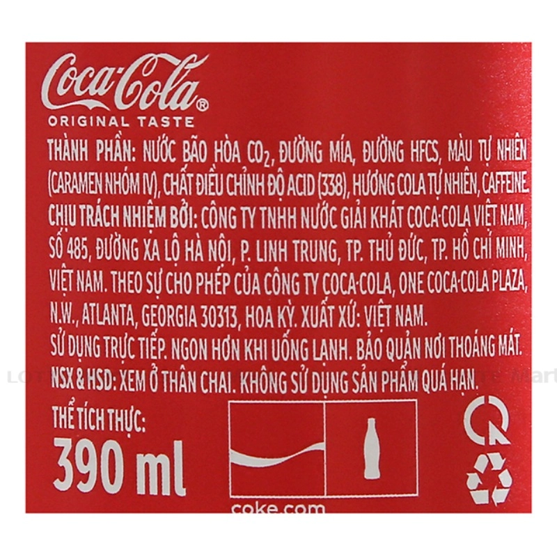 Nước Ngọt Coca Cola Vị Nguyên Bản Chai 390ml
