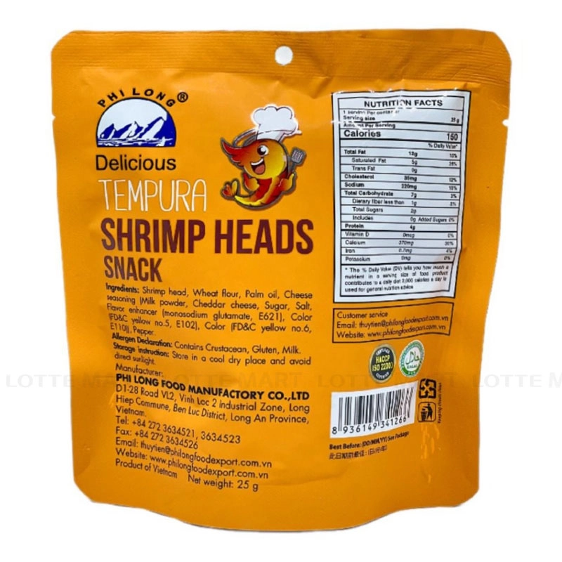 Snack Tempura Đầu Tôm Phi Long Vị Phô Mai Gói 25G 3
