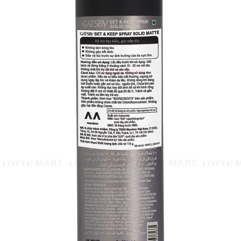 Gatsby Solid Matte 헤어 스프레이 250ml 5
