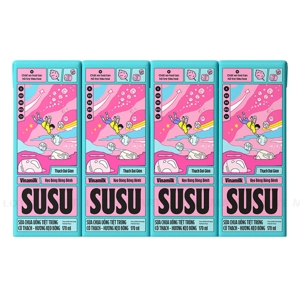 Lốc 4 Hộp Sữa Chua Uống Tiệt Trùng Có Thạch Vinamilk Susu Hương Kẹo Bông 170ml