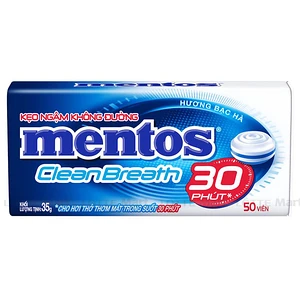 Kẹo Ngậm Không Đường Mentos Clean Breath Hương Bạc Hà Hộp 35g
