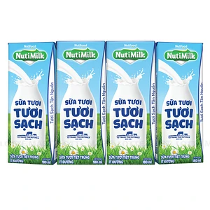 Lốc 4 Hộp Sữa Tươi Tiệt Trùng Nutimilk Ít Đường 180ml