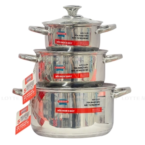Bộ 3 Nồi Inox Đáy Từ 5 Lớp Sunhouse SHG799