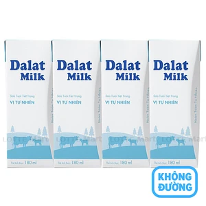 Lốc 4 Hộp Sữa Tươi Tiệt Trùng Không Đường Dalat Milk Vị Tự Nhiên 180ml